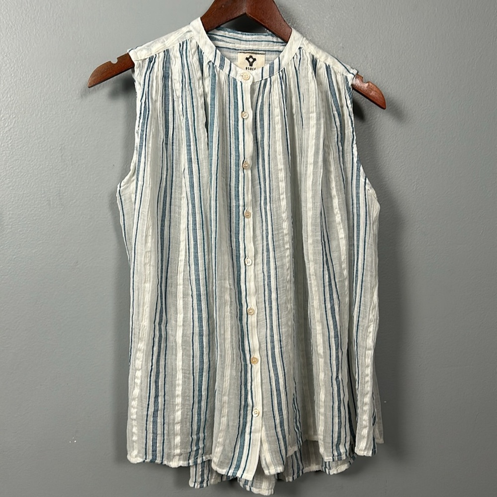 Bsbee khadi cotton button-down sleeveless shirt in striped loose body shirt S - Picture 12 of 13